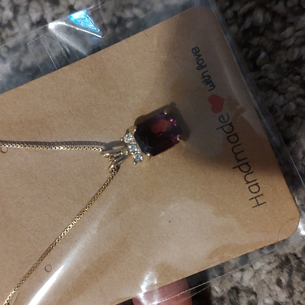 Gold Plated Emerald Cut Amethyst Pendant - Picture 2 of 4